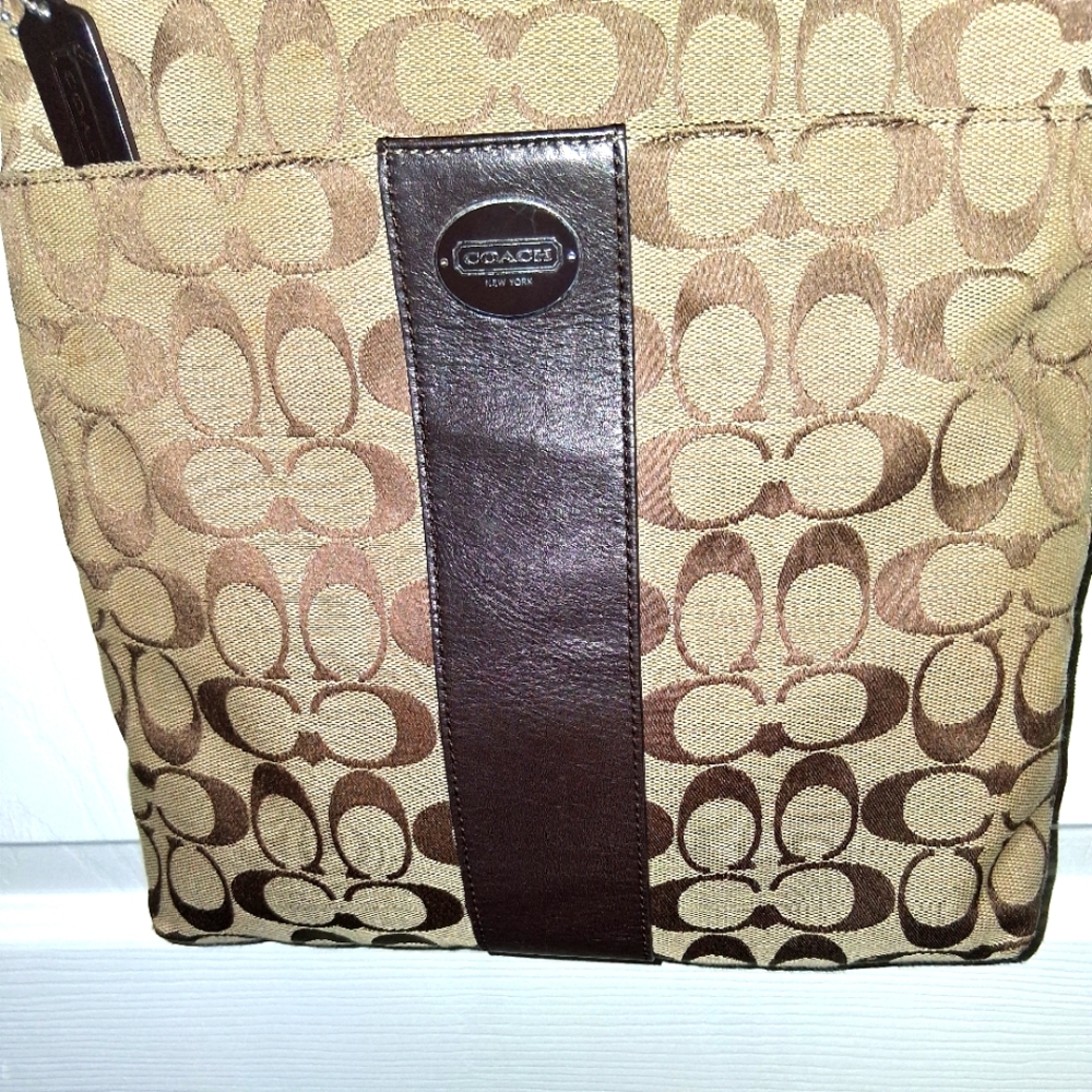 SOLD** Coach Brown Crossbody Bag with Signature Monogram EUC Smoke Free Home - Picture 1 of 7